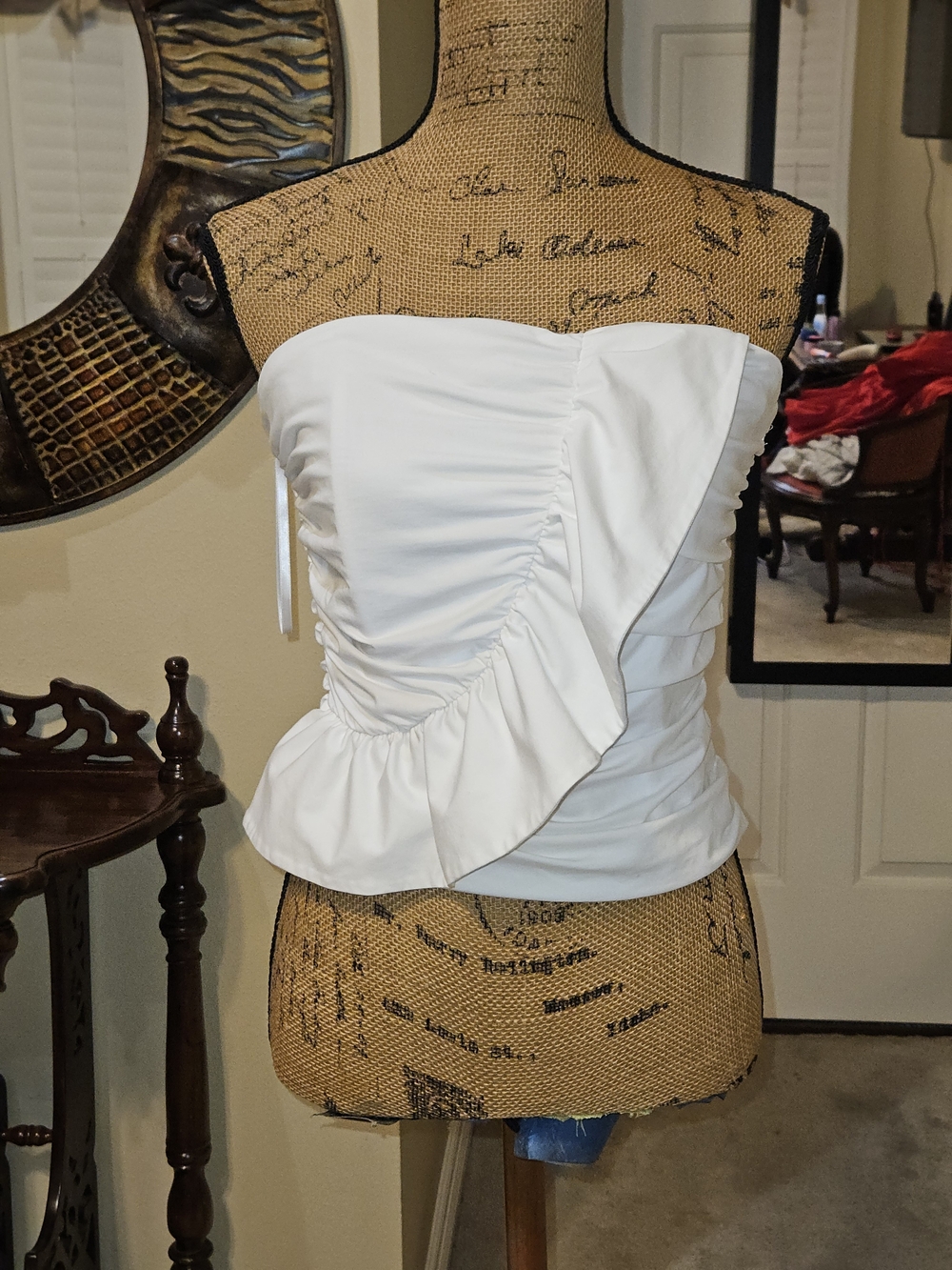 White House Black Market White Ruffled Strapless Camisole